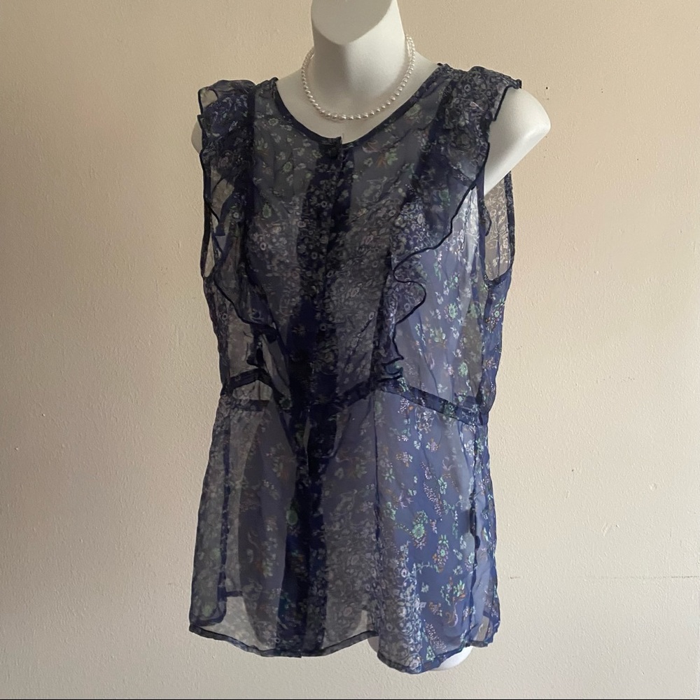 Angie blue multicolored floral pattern top sleeveless Size L
